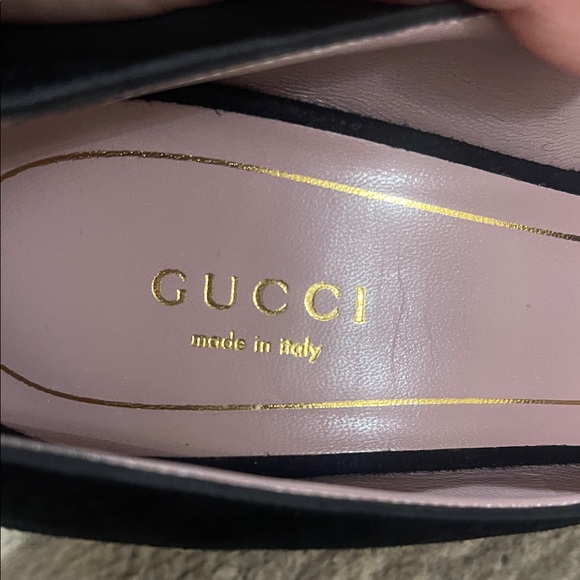 Gucci Black Suede Heels with Gold Accent - Picture 11 of 13